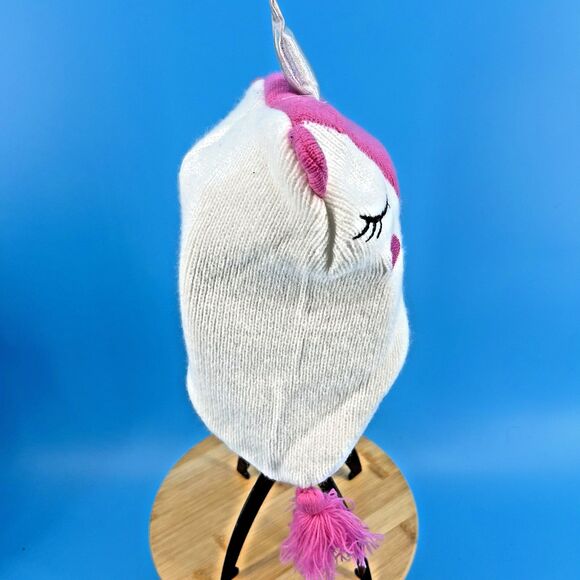 Unicorn Beanie One Size Fits All Pink & White - Picture 7 of 10